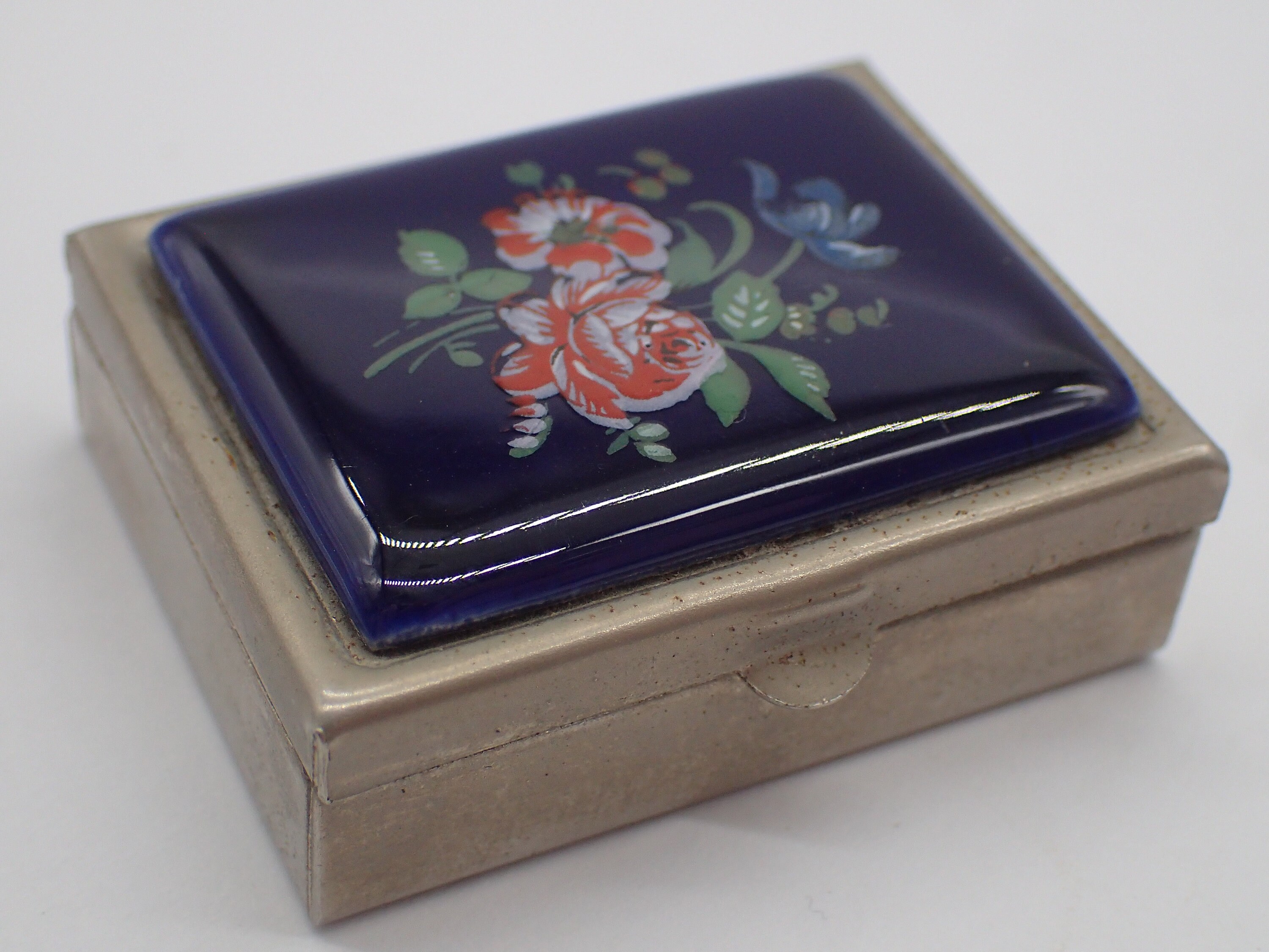 Magnifique grand coffret à bijoux ovale porcelaine de limoges bleu colbat et or XXe peint main - Décoration