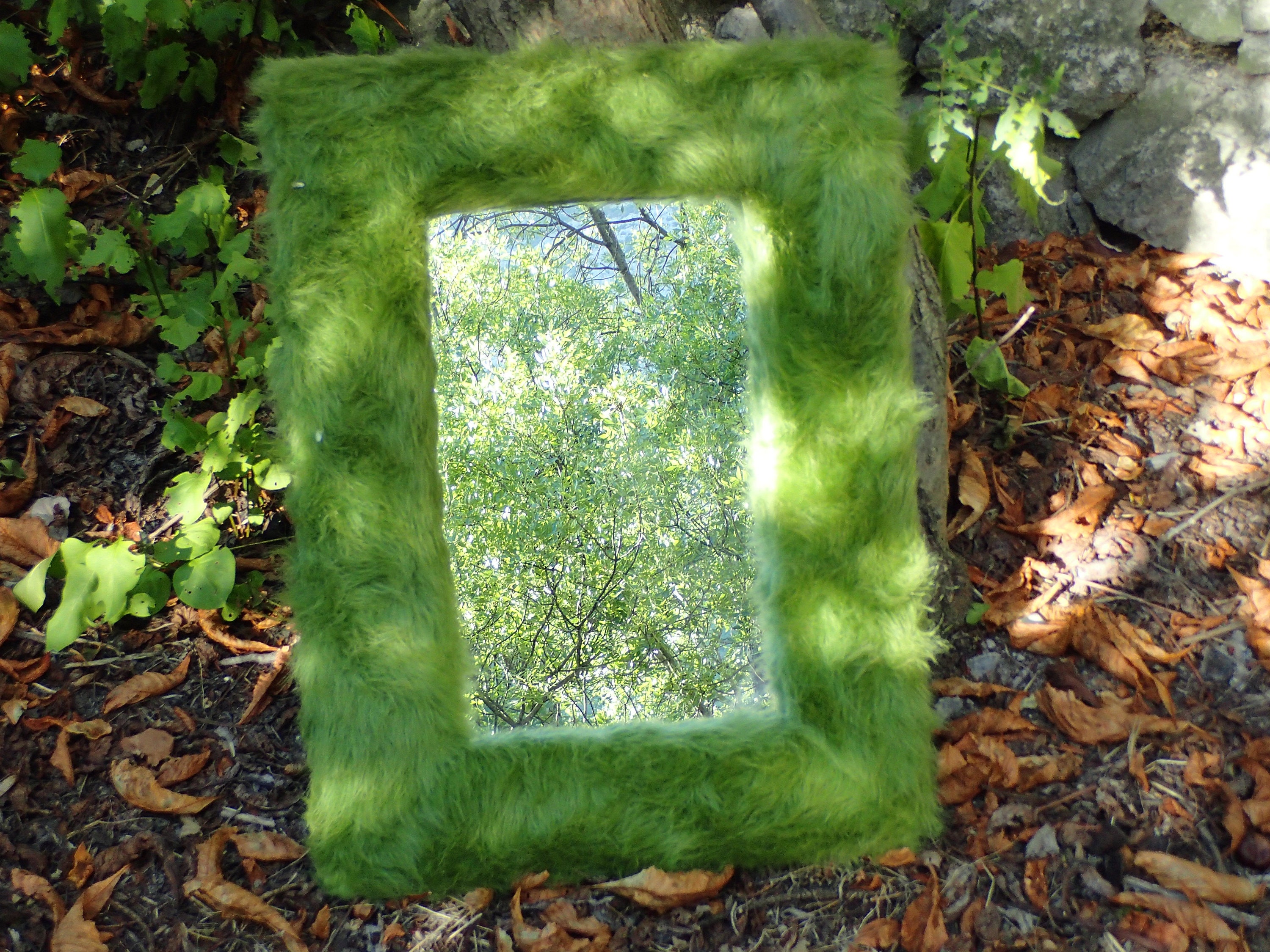 Miroir Vintage à Fourrure Synthétique Verte