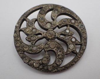 art nouveau button covered with rhinestones