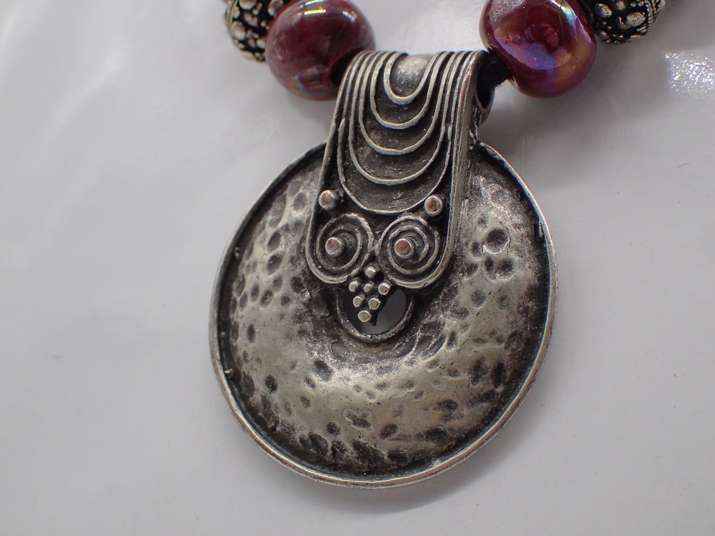 Vintage Necklace of Ceramic Beads and Silver Pendant Etsy