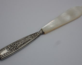 old paper knife in silver and mother-of-pearl