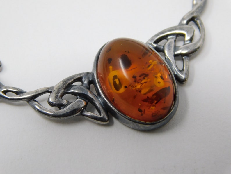 925 silver necklace with Celtic amber medallion
