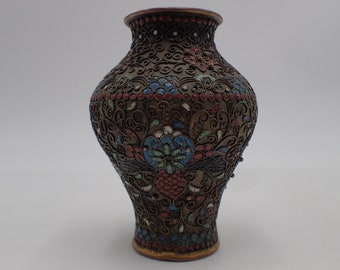 花と鳥が描かれた中国の七宝花瓶 // 20 世紀 - Etsy 日本