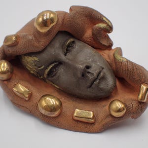 Vintage ceramic face brooch
