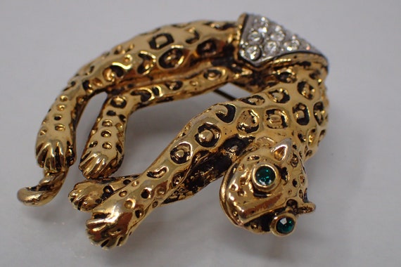 vintage bronze panther brooch