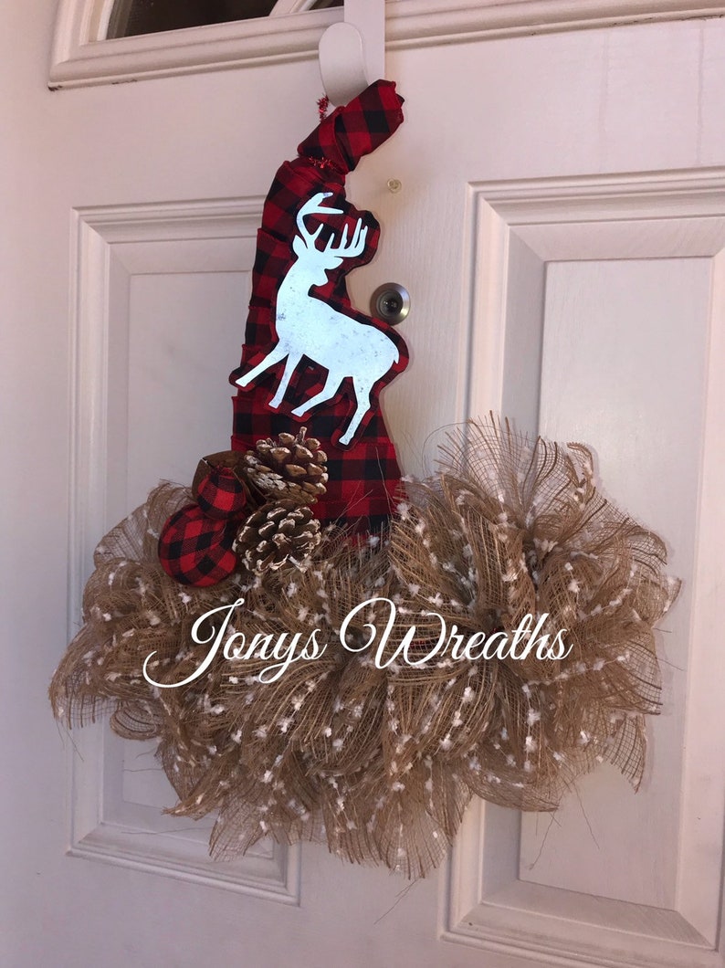 Christmas hat wreath plaid wreath winter wreath deco mesh wreath front door wreath deer w christmas wreath christmas deco mesh wreath