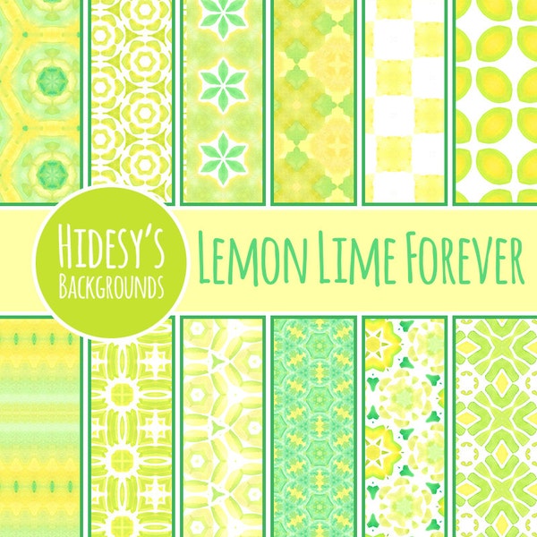 Yellow and Green Watercolor Digital Paper / Background / Pattern "LEMON LIME FOREVER"