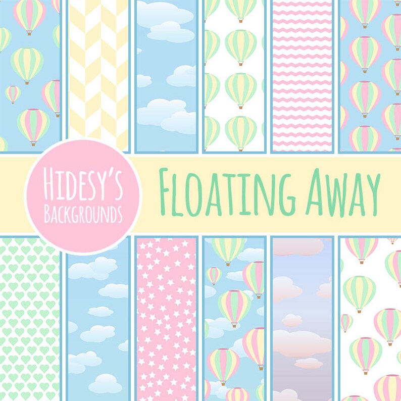 Hot Air Balloon Digital Paper / Background / Pattern FLOATING AWAY image 1