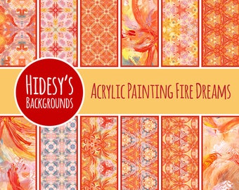 Digital Papers - Acrylic Painting - Fire Dreams Backgrounds Handpainted Patterns Clip Art Pack Commercial Use