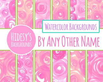 Roses Rainbow Watercolor Digital Paper Set / Pink Water Color Digital Backgrounds / Backdrops (Commercial Use)