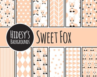 Fox Digital Scrapbooking Paper // Foxy Digital Pattern // Cute Fox Orange and White Digital Paper // SWEET FOX