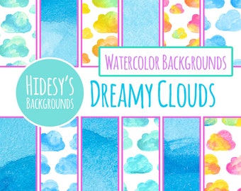 Dreamy Clouds Handpainted Watercolour Weather Backgrounds / Digital Papers