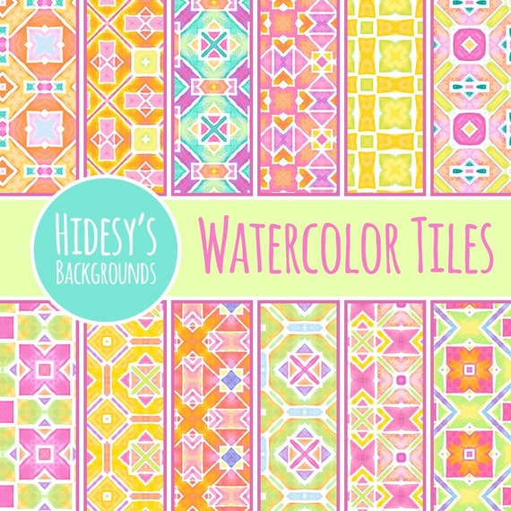 Geometric Watercolor Digital Paper Background Pattern Etsy