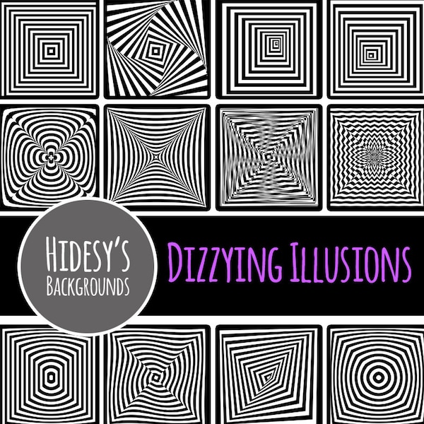 Optical Illusions Digital Paper // Dizzy Black and White Patterns // Digital Scrapbooking Paper