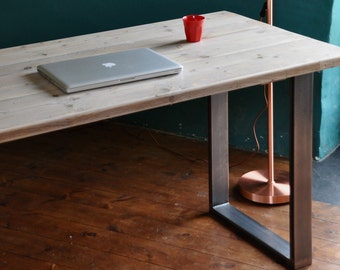 Reclaimed wood desk on steel legs. Modern, industrial and full of character work from home office or home study desk.