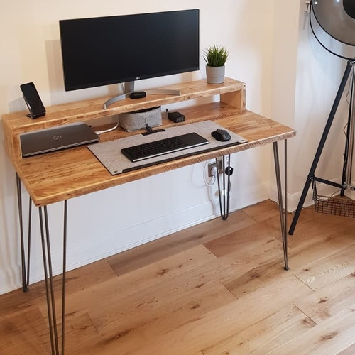 Reclaimed Desk With Monitor Stand Industrial Authentic Etsy UK