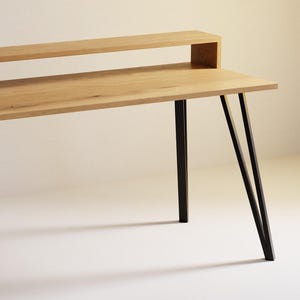 Handmade Solid Oak Desk with Monitor Stand: Steel Legs, Custom Sizes