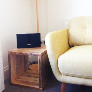 Reclaimed Wood Nightstand, Small Bedside Table for Small Spaces, Japandi Storage Cube, Handmade UK