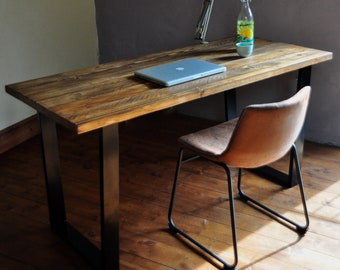 Industrial Reclaimed Desk Steel Leg 7MAGOK Chunky Rustic Solid Wood Sustainable Computer Writing Office Desk Small Large Custom (CH50/28IND)