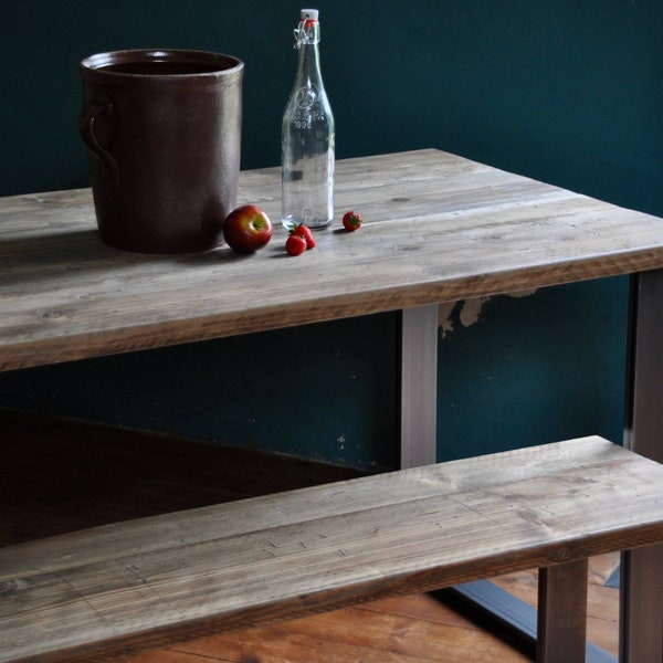 Dining Set, Reclaimed Wood on Steel legs, Industrial Rustic Solid Sturdy, Customisable, Legs colour choices