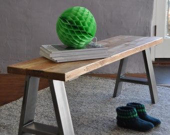 Bench Industrial, Authentic Reclaimed Wood on Steel legs, 7MAGOK rustic Furniture, customisable