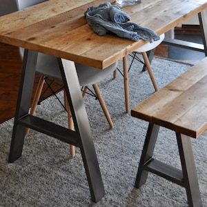 Dining Table Bench Set, Reclaimed Industrial Rustic Style with A-Frame Steel Legs, Custom Sizes, Handmade in UK, INDUSTRIAL COLLECTION