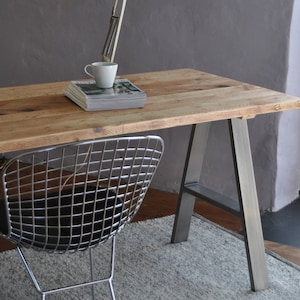 Reclaimed Wood & Steel Office Desk: Industrial Modern A-Frame Bureau