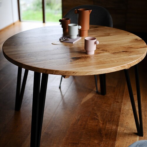 Round Dining Table Reclaimed Wood on Danish Tapered Legs Etsy