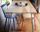 Reclaimed Wood Dining Table, Rustic Solid Ash Wood Table on Industrial Steel Legs, Fully Customisable, Free Delivery