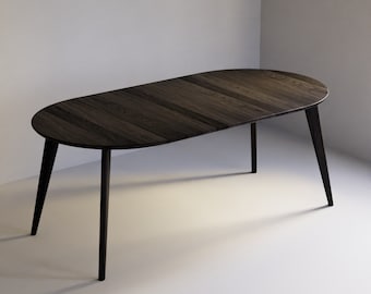 Black Oak Extending Table, 6-10 Seater, Oval Dining table with Scandi legs, Customisable