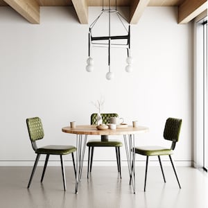 Round Dining Table, Sustainable Wood on Retro Hairpin legs, Customisable, RECLAIMED COLLECTION