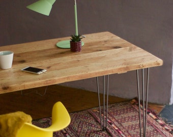 Reclaimed Wood Desk with Hairpin Legs: Rustic Industrial Table