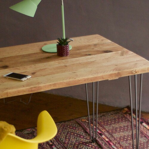 Desk Reclaimed Wood on Hairpin Legs Industrial Mid Century Etsy