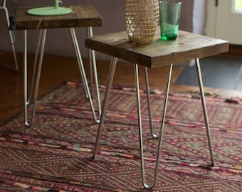 Reclaimed Wood Bedside Table with Hairpin Legs - Handmade Nightstand