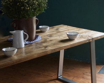 Industrial Dining Table & Bench, Solid Sturdy Sustainable, Rustic Reclaimed Wood  on British Steel legs, Customisable