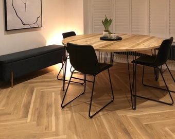 Mesa de comedor Madera Recuperada Mueble Estilo Industrial Rustico Patas de Horquilla de Hierro Tablones Andamio Hecho a mano en Reino Unido