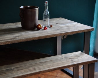 Dining Set, Reclaimed Wood on Steel legs, Industrial Rustic Solid Sturdy, Customisable, Legs colour choices