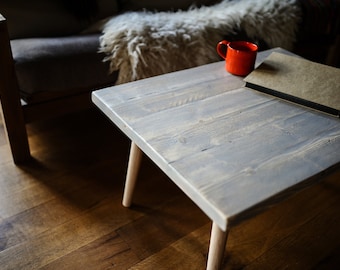Coffee Table Reclaimed Wood Rustic Top on Tapered oak legs