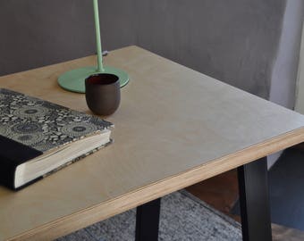 Handmade Birch Plywood Desk: Modern Steel Base, Sustainable Home Office