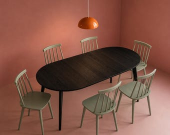 Expandable Black Oak Dining Table - Seats 6-10 - Handcrafted in UK