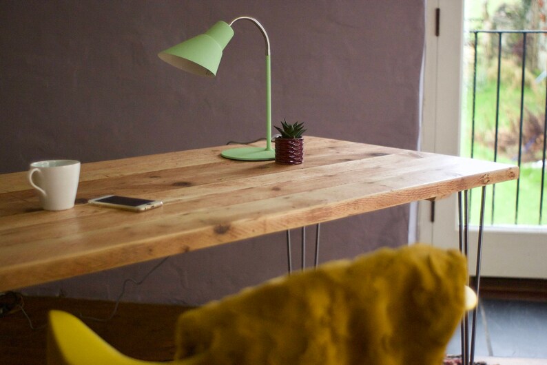 Desk Reclaimed Wood on Hairpin Legs Industrial Mid Century Etsy UK