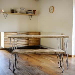 Industrial Dining Set, HAPPY HOME, Reclaimed wood on British Steel Hairpin legs, Sturdy Sustainable Customisable image 10