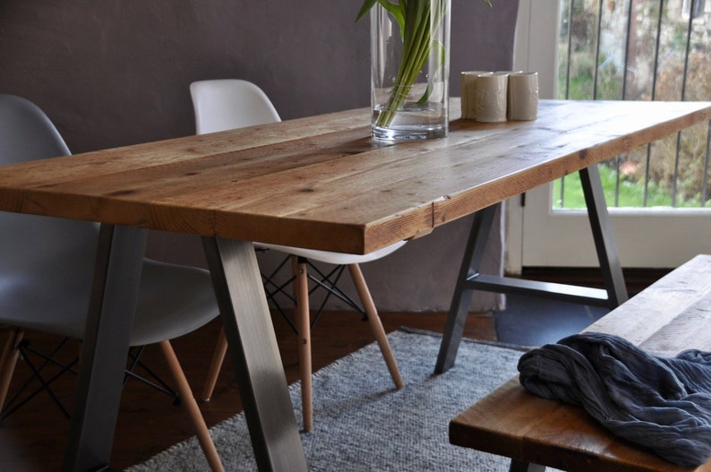 Industrial Dining Table Reclaimed Wood On Steel Legs Rustic Custom Kitchen Vintage Scaffold Board Furniture Bespoke Sizes And Colours