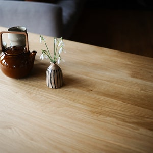 Rectangular Solid Oak Dining Table & Bench Set, Handmade Mid-Century Modern Scandinavian Table image 8