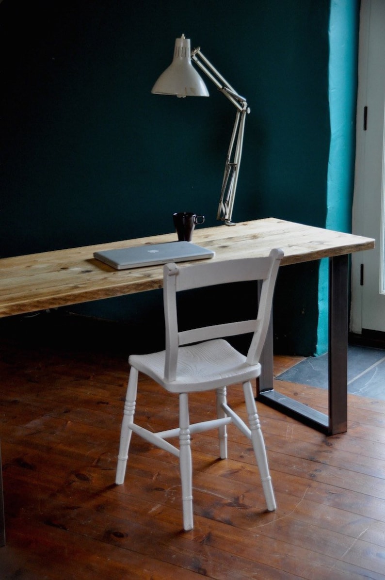 Reclaimed Desk Industrial, Rustic wood on Steel Legs, Sturdy, Customisable image 1