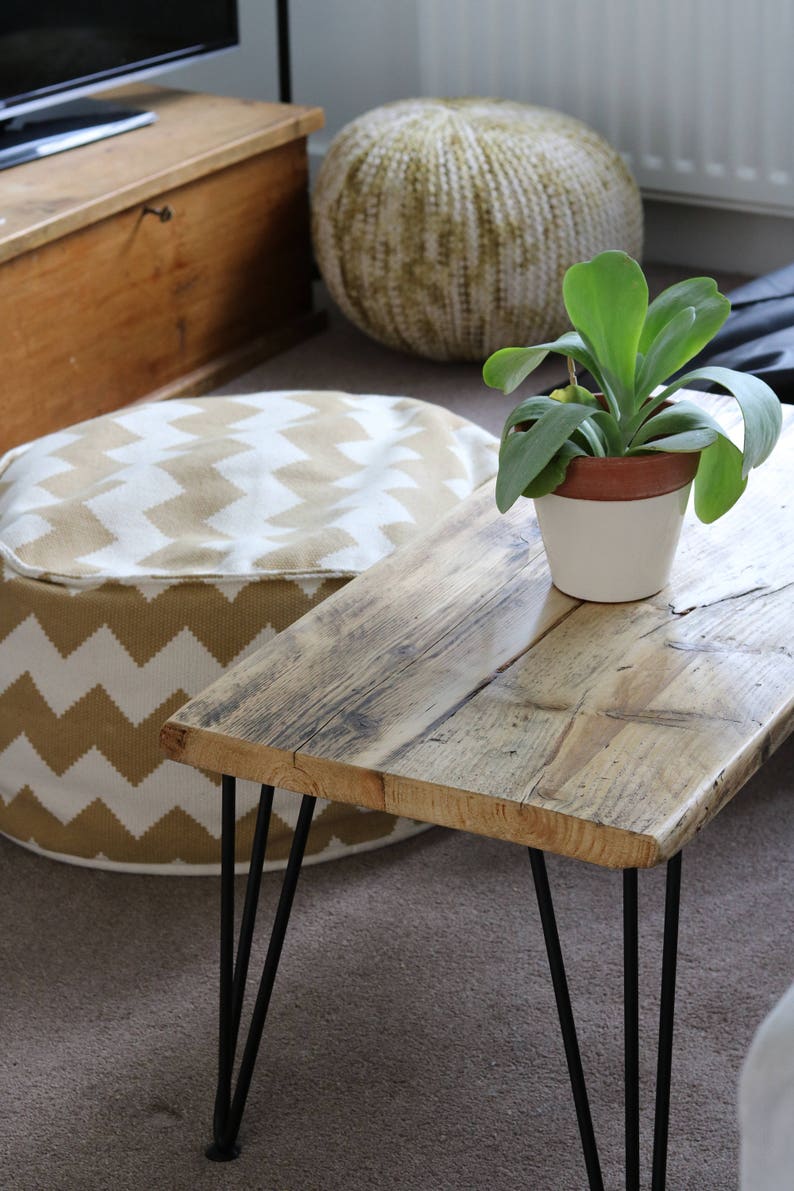 Industrial Rustic Coffee Table, Reclaimed Custom on Mid-century Hairpin legs image 4