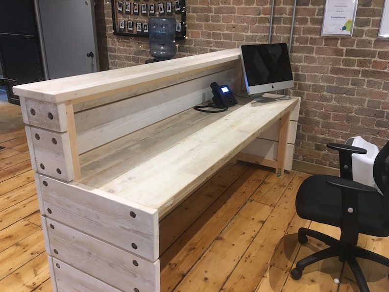 Reception Desk, Reclaimed Wood Industrial Rustic, Office Front Counter, Outdoor bar option, Custom Made image 3