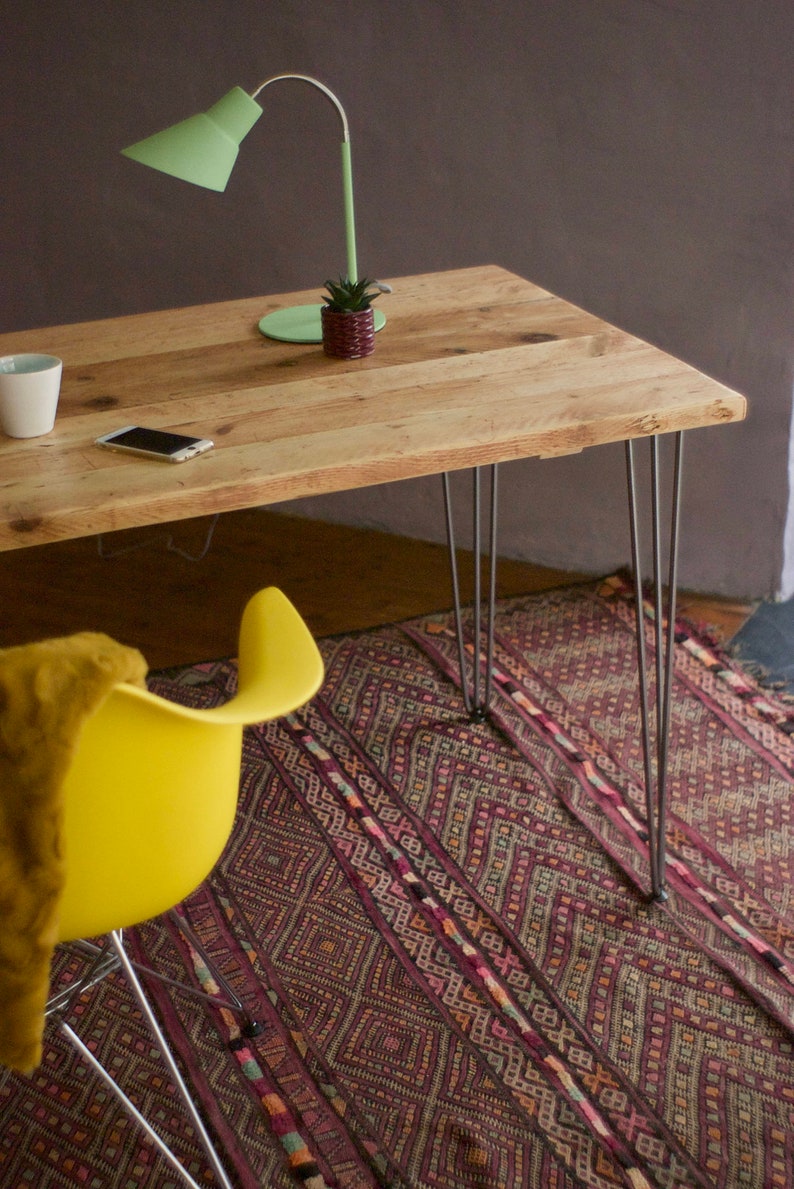 Desk Reclaimed Wood on Hairpin Legs Industrial Mid Century Etsy UK