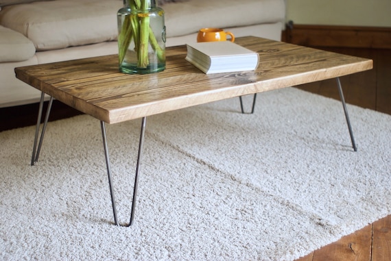 Coffee Table Reclaimed Rustic Solid Wood On Mid Century Etsy