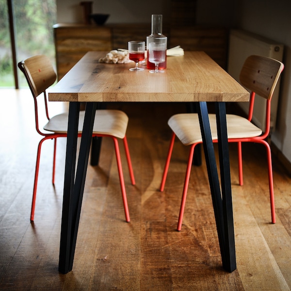 Oak Dining Table on Steel legs, 4 Seater, 6 Seater options, Customisable, Ships Worldwide